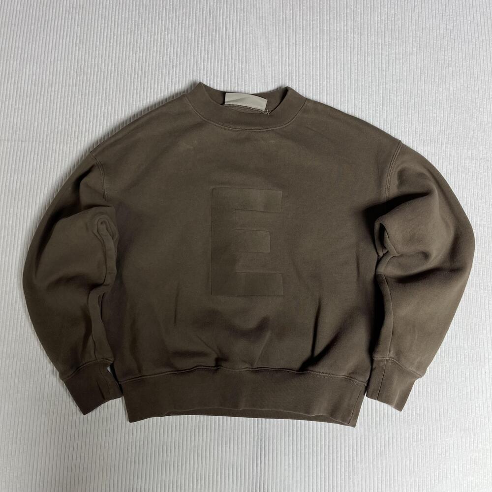 Fear Of God Essentials Sweatshirt Unisex Kids 8 Brown Fleece Crew Neck E Logo